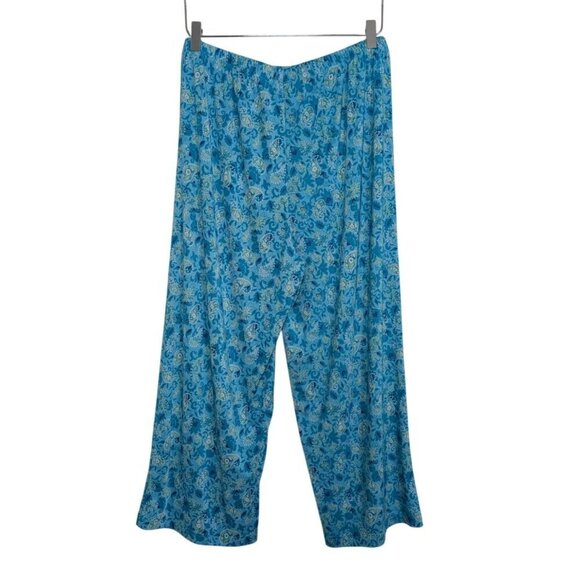 Coldwater Creek Paisley Slinky Pants Womens Size Large Blue Stretch Pull On - Picture 5 of 10